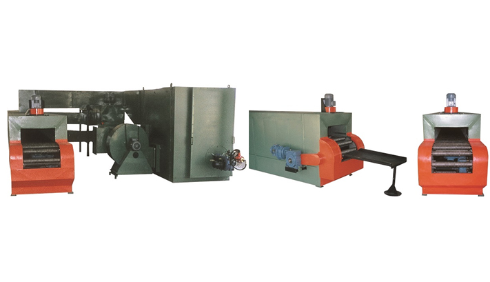 CONVEYORED DRYING FURNACE WITH ROTATIVE ROLLERS